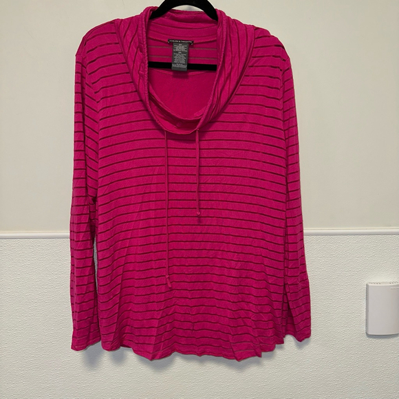 Women's Chelsea & Theodore Top XXL Pink Striped Cowl Neck Built in Undershirt - Picture 1 of 9